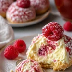 Leckere Himbeer-Creme-Käse-Bissen auf einem Teller, perfekt zum Verzehr.