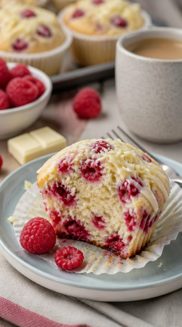 Himbeer-Frischkäse-Muffins mit weißer Schokolade frisch gebacken