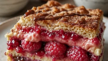 Himbeer-Waffel-Sandwich mit frischen Himbeeren und Sahne