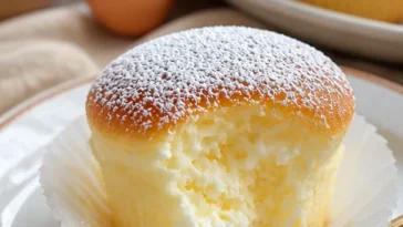 Japanische Baumwollkäsekuchen Cupcakes mit fluffiger Konsistenz und Dekoration