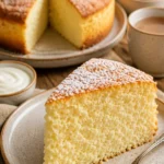 Joghurt-Wolkenkuchen auf einem Teller, dekoriert mit frischen Früchten