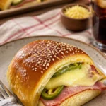 Leckere Käse-Pfefferoni-Brötchen frisch gebacken auf einem Holzbrett