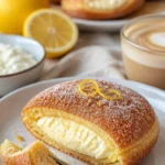 Käsekuchen-Kekse auf einem Teller mit frischen Früchten dekoriert.