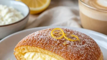 Käsekuchen-Kekse auf einem Teller mit frischen Früchten dekoriert.