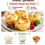 Leckere, luftige Käsekuchen Muffins ohne Boden auf einem Teller.