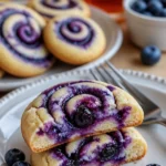 Kekse mit köstlichem Blaubeerkäsekuchen-Swirl auf einem Teller