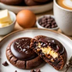 Keksteig-Brownie-Kekse auf einem Teller, perfekt gebacken und schokoladig