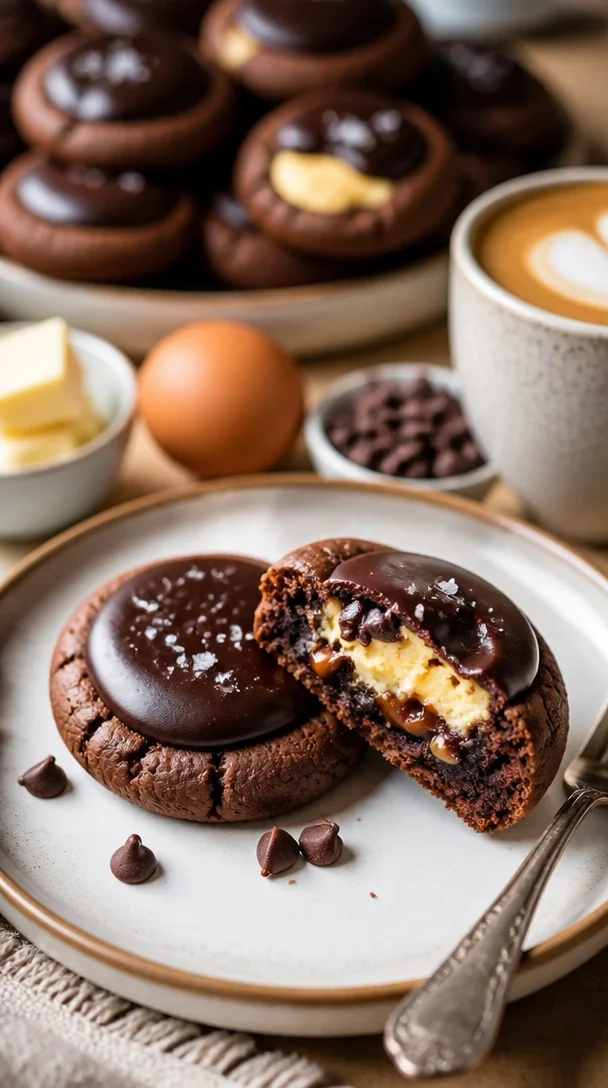 Keksteig-Brownie-Kekse auf einem Teller, perfekt gebacken und schokoladig