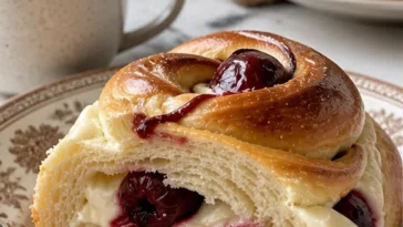 Köstliches Kirschtörtchen mit frischen Kirschen und Sahne