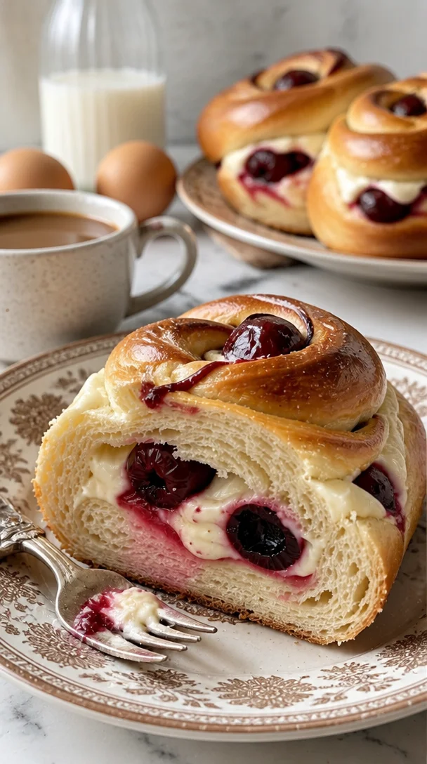 Köstliches Kirschtörtchen mit frischen Kirschen und Sahne