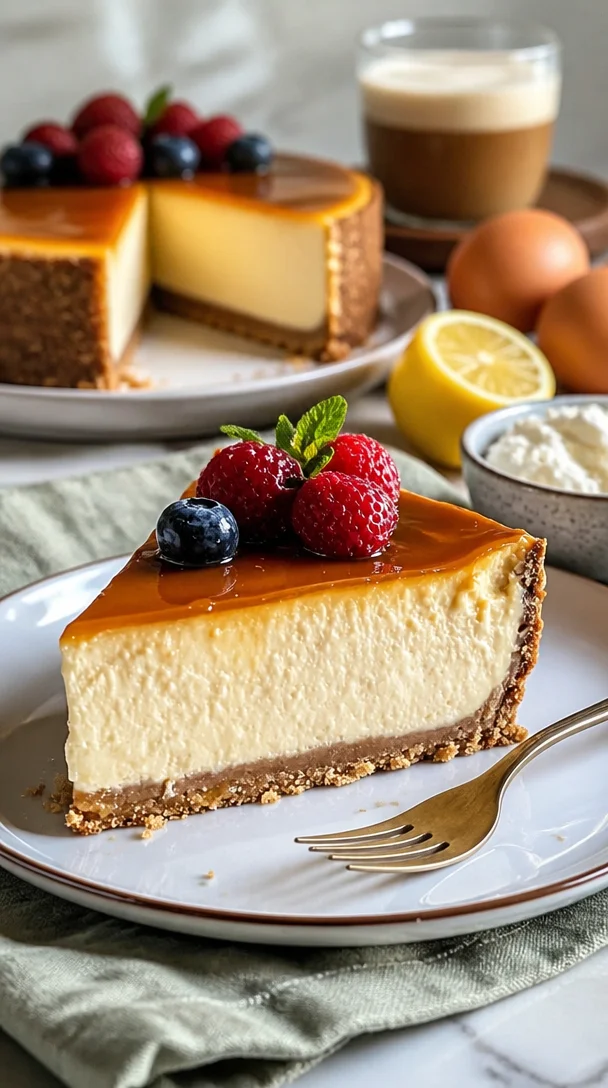 Klassischer New Yorker Käsekuchen mit frischer Beeren-Dekoration