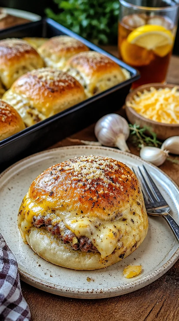 Knoblauch Parmesan Cheeseburger Bomben auf einem Teller serviert