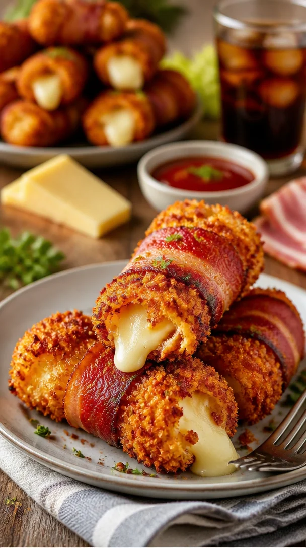 Knusprige Rindfleisch-Sticks mit Bacon und Mozzarella für den perfekten Snack