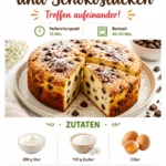 Kuchen mit Skyr und Schokostücken auf einem Teller