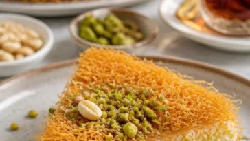 Köstlicher Kunafa Kuchen auf einem Teller serviert