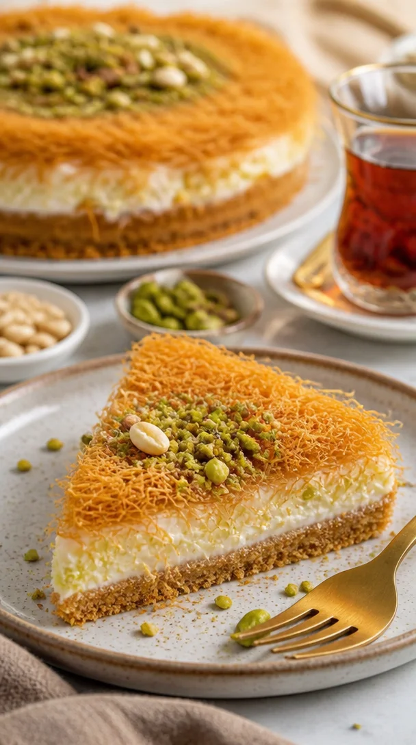 Köstlicher Kunafa Kuchen auf einem Teller serviert