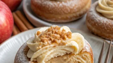 Kürbisgewürz-Cheesecake-Donuts auf einer dekorativen Platte