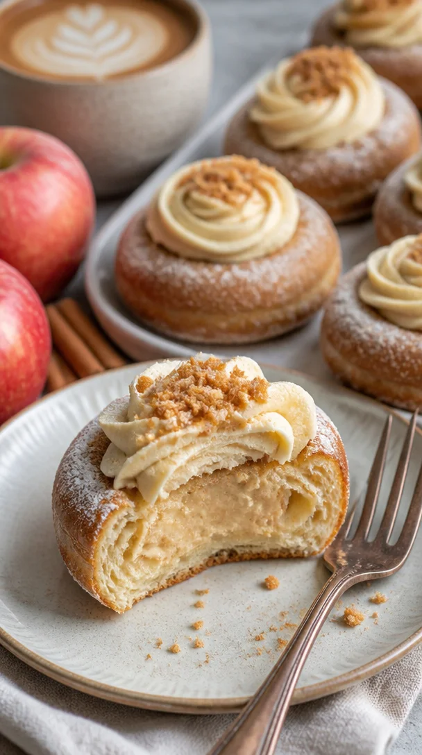 Kürbisgewürz-Cheesecake-Donuts auf einer dekorativen Platte