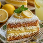 Limoncello-Mascarpone-Schichtkuchen auf einem dekorativen Teller