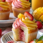 Saftige Mango Tango Sommer Cupcakes mit fruchtigem Topping und bunten Dekorationen