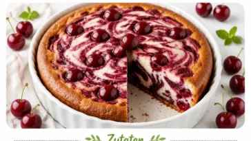 Marmorierte Kirsch Joghurt Torte mit frischen Kirschen und joghurthaltiger Creme