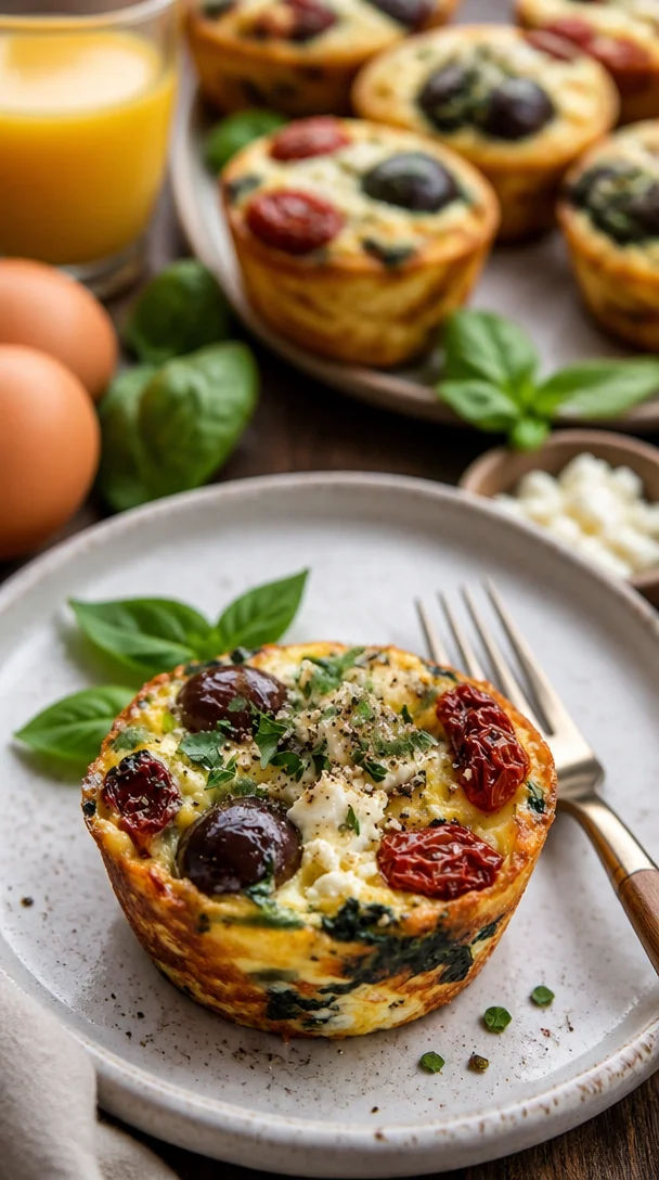 Mediterrane Egg Muffins mit getrockneten Tomaten und Kalamata-Oliven