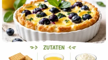 Mini-Zitronen-Blaubeer-Käsekuchen mit frischen Blaubeeren und zartem Käsekuchen