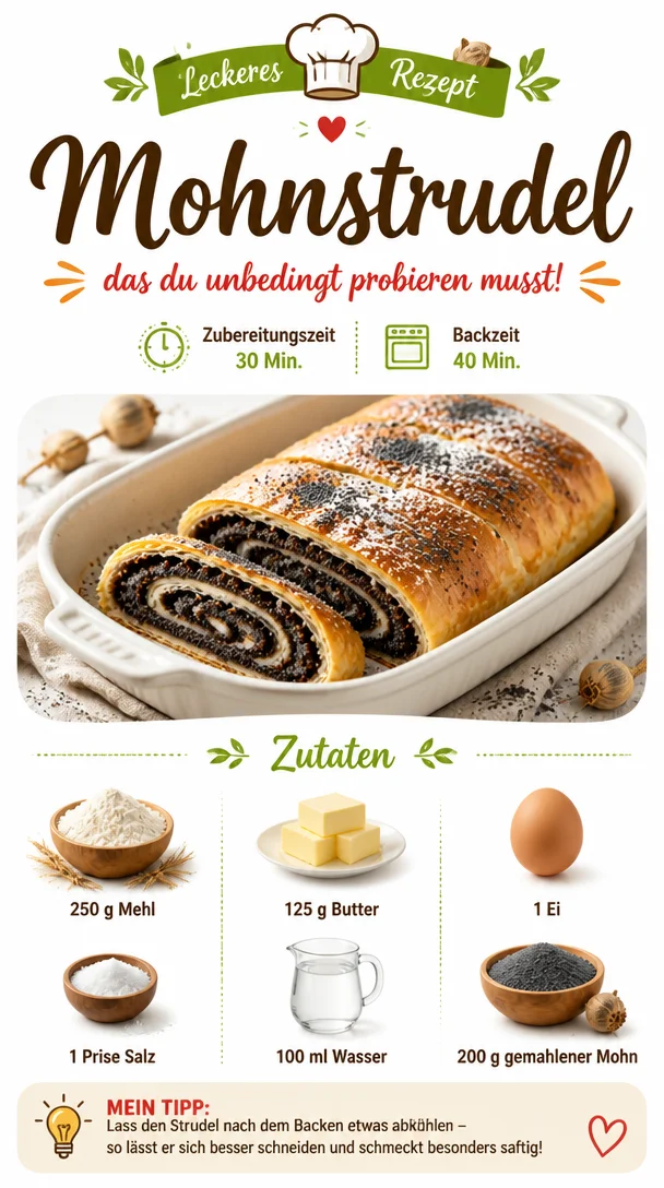 Leckeres Mohnstrudel mit Mohnfüllung frisch gebacken