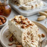 Nougat-Eis mit karamellisierten Mandeln ohne Eismaschine zubereitet