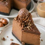 Leckerer Nutella-Käsekuchen auf einem Weißerteller serviert.
