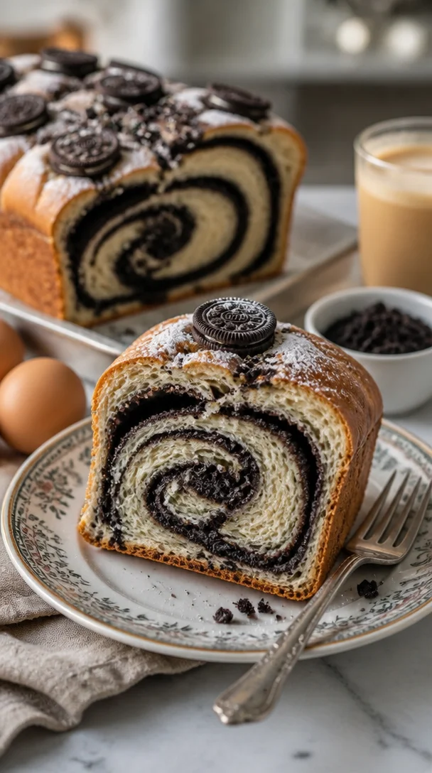Oreo-Creme-Brot mit Schokoladeneinlage auf einem Teller