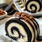 Oreo Käsekuchen in Form einer Sushi Rolle, ein kreatives Dessert.