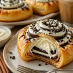 Oreo gefüllte Zimtschnecken auf einem Teller, frisch gebacken und verführerisch