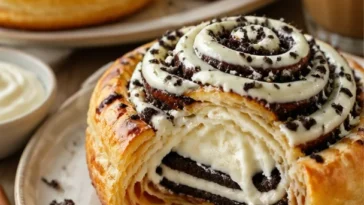 Oreo gefüllte Zimtschnecken auf einem Teller, frisch gebacken und verführerisch