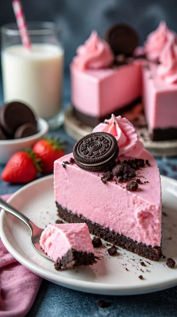 Oreo-Käsekuchen mit einer leckeren Schicht aus Oreo-Keksen und cremiger Füllung.