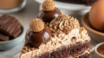 Oreo Schichtkuchen aus verschiedenen Schichten mit Oreo-Keksen und Creme.