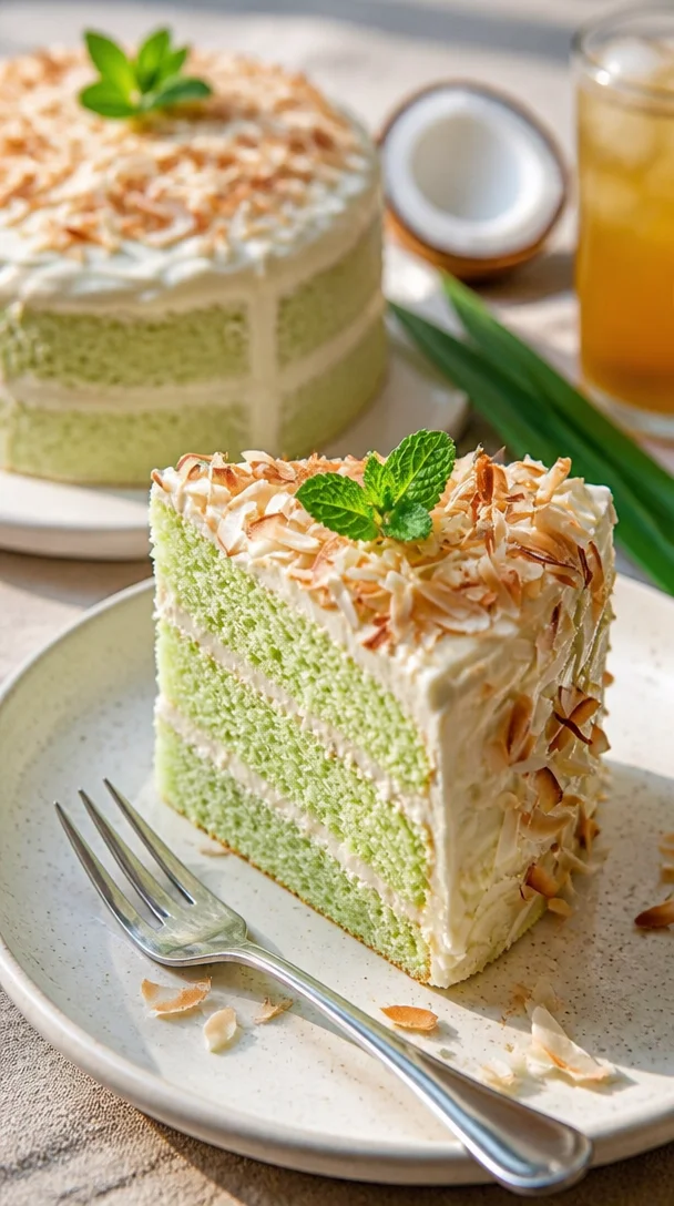 Saftiger Pandan-Kokoskuchen mit Kokosnussgeschmack