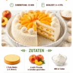 Pfirsich Raffaello Torte mit frischen Pfirsichen und cremigem Belag
