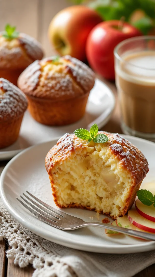 Leckere Quark-Apfel-Muffins frisch gebacken auf einem Tisch