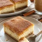 Quarkkuchen mit Zimt auf einem Teller serviert, frisch gebacken und appetitlich.