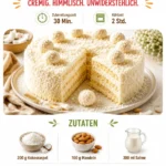 Delizierte Raffaello Torte mit Kokos und Schokolade auf einem Teller