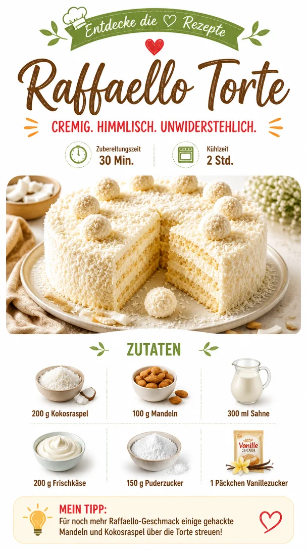 Delizierte Raffaello Torte mit Kokos und Schokolade auf einem Teller