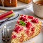 Rhabarberkuchen mit Vanillepudding, eine verführerische Dessertoption.