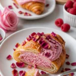 Rosenblatt-Croissant auf einem Teller, frisch gebacken und verführerisch