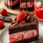 Saftige Erdbeer-Schoko-Torte mit frischen Erdbeeren und Schokoladenglasur