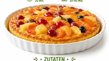 Saftiger Rührteig-Obsttortenboden mit frischem Obst dekoriert