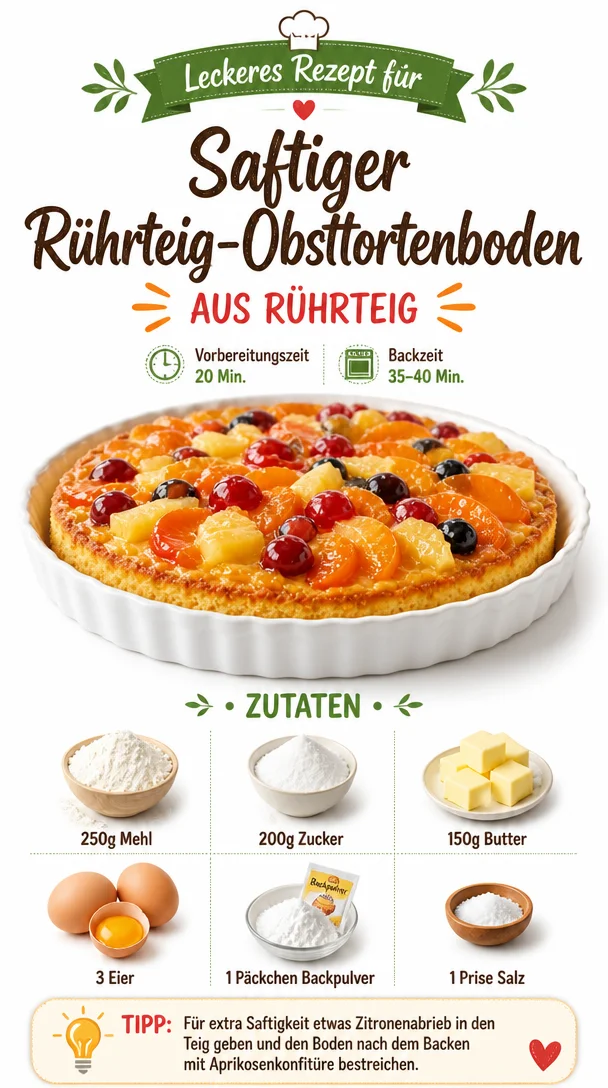 Saftiger Rührteig-Obsttortenboden mit frischem Obst dekoriert