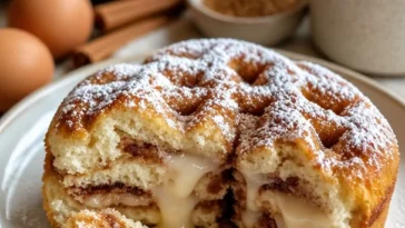 Saftiger Zimtkuchen mit Zimt und Zucker in einer rustikalen Backform
