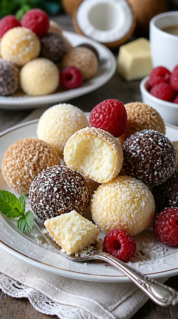 Schnelle Käsekuchen-Kugeln auf einem Teller, ideal für süße Snacks.