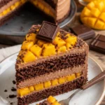 Schokoladentorte mit Mango und Sahne dekoriert